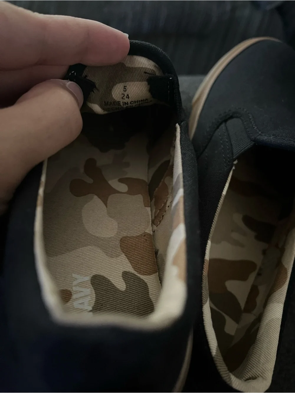 Old Navy Black Slip-On Canvas Kids Shoes with Tan Sole
